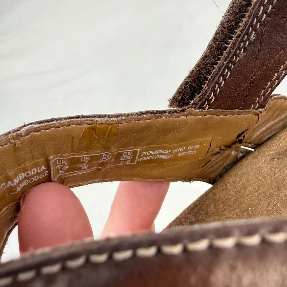 Clarks Collection Soft Cushion Brown Leather Wedge Sandals 7W 261258895045